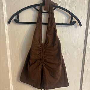 Boohoo Brown Halter Ruched Top